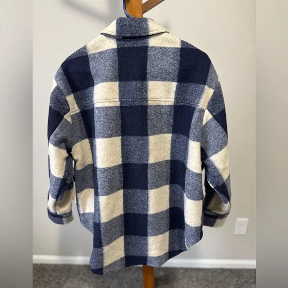 Good American Ink Blue and Cream Plaid Shacket Size XXS/XL Oversized NWT - Picture 5 of 6